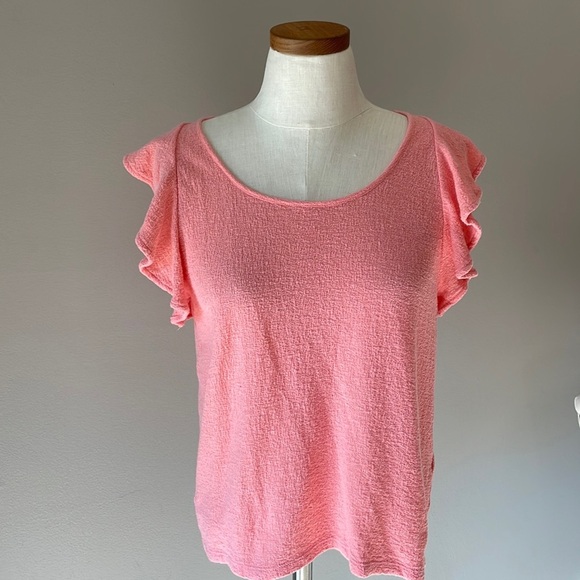 MADEWELL Texture & Thread gauge stretch Top women’s flutter cap sleeve COTTON M - Picture 1 of 9